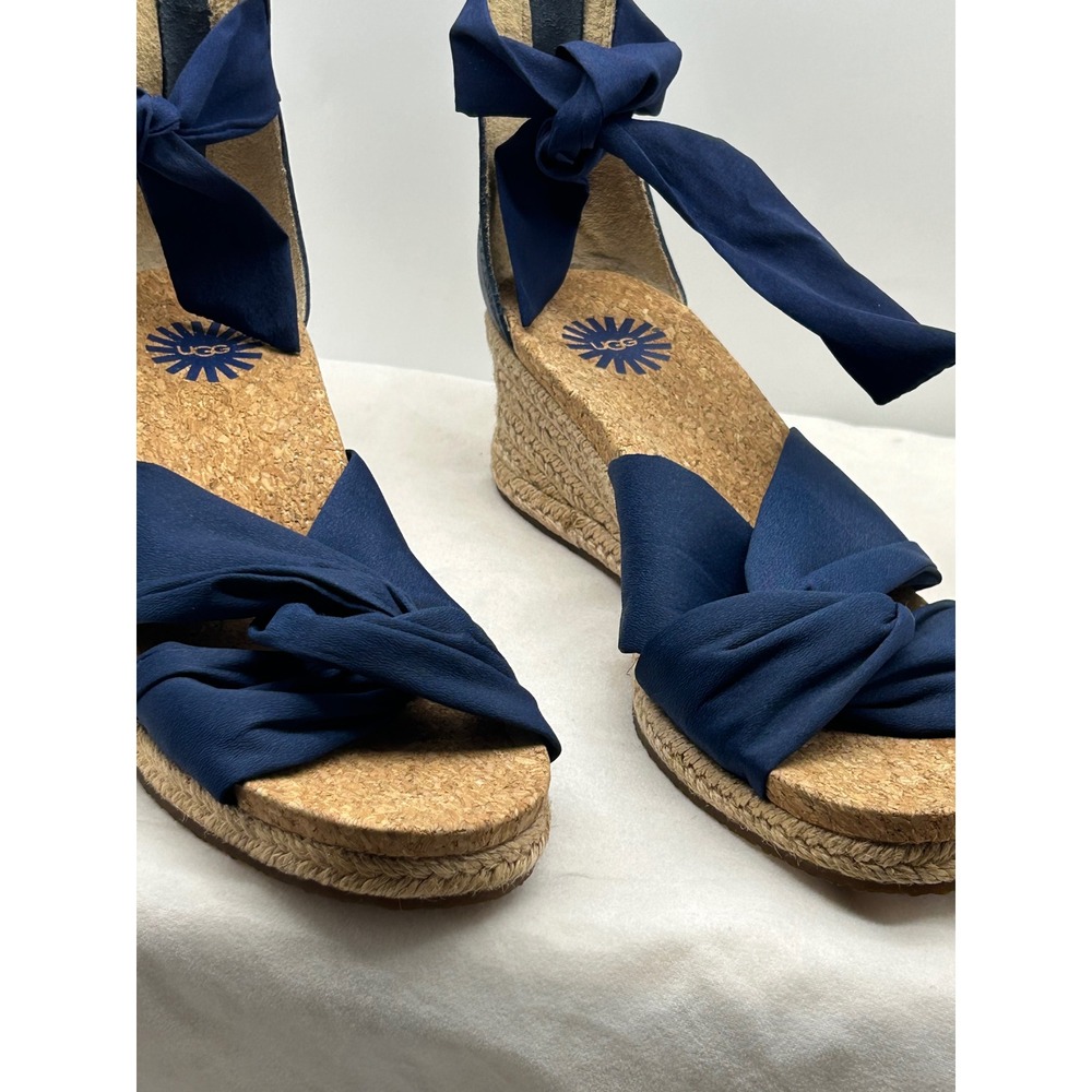 UGG Navy Blue Espadrille Wedge Sandals Ankle Tie Zipper 1011181 Womens 7.5 - Picture 8 of 11